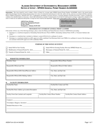 ADEM Form 26 &quot;Notice of Intent - Npdes General Permit Number Alg850000&quot; - Alabama