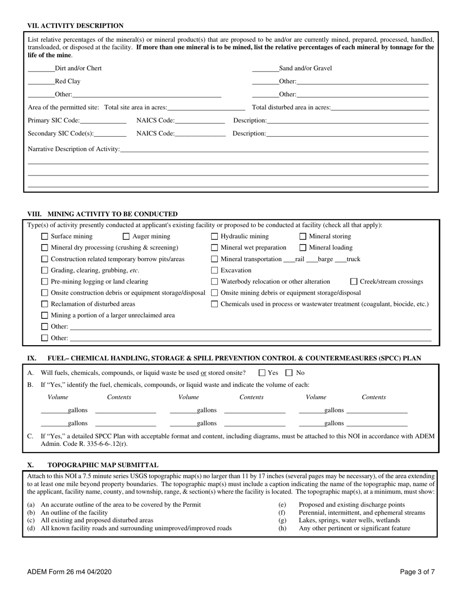 ADEM Form 26 Notice of Intent - Npdes General Permit Number Alg850000 - Alabama, Page 3