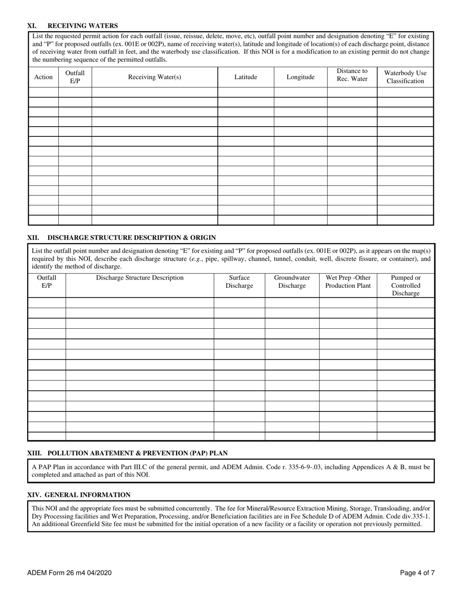 ADEM Form 26 Download Printable PDF or Fill Online Notice of Intent ...