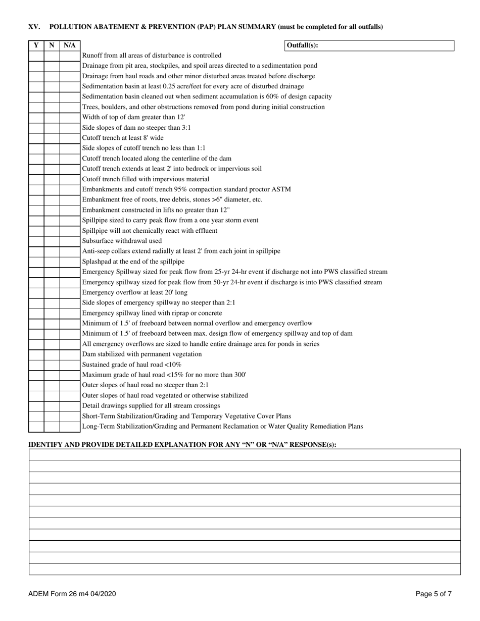 ADEM Form 26 Notice of Intent - Npdes General Permit Number Alg850000 - Alabama, Page 5