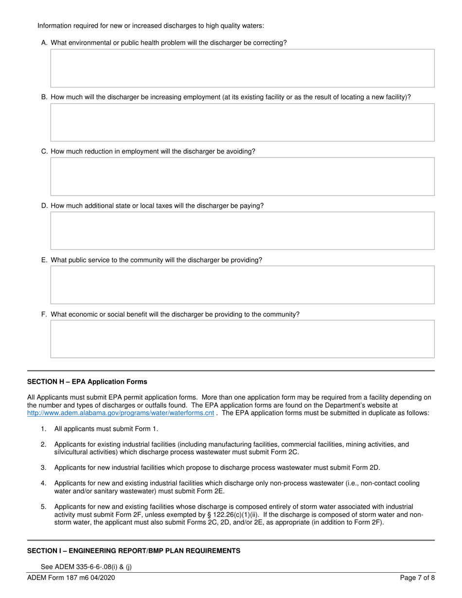 ADEM Form 187 Npdes Individual Permit Application Supplementary Information for Industrial Facilities - Alabama, Page 7