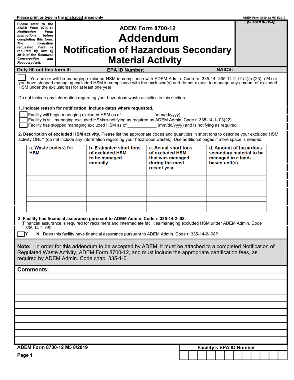 ADEM Form 8700-12 Notification of Regulated Waste Activity - Alabama, Page 11