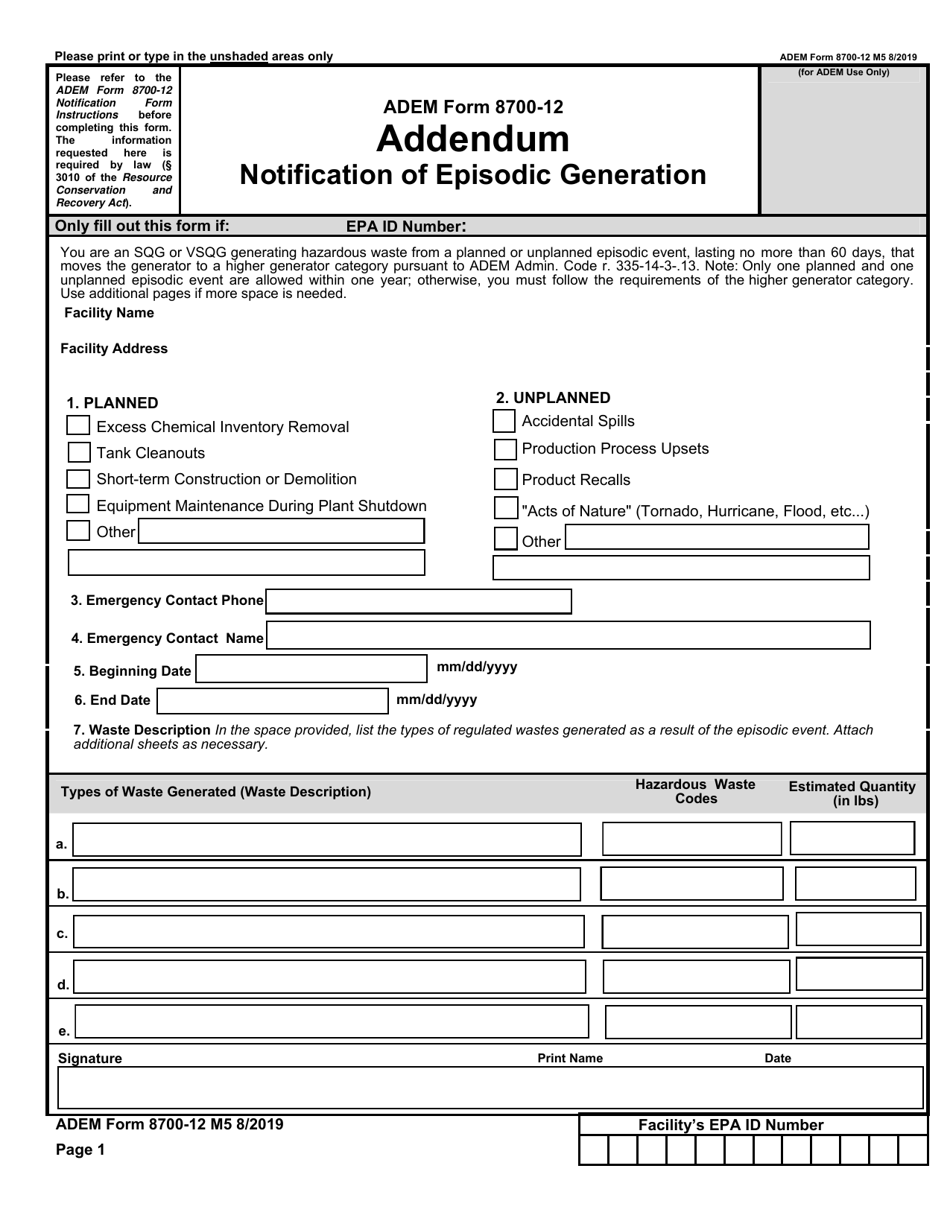ADEM Form 8700-12 Notification of Regulated Waste Activity - Alabama, Page 12