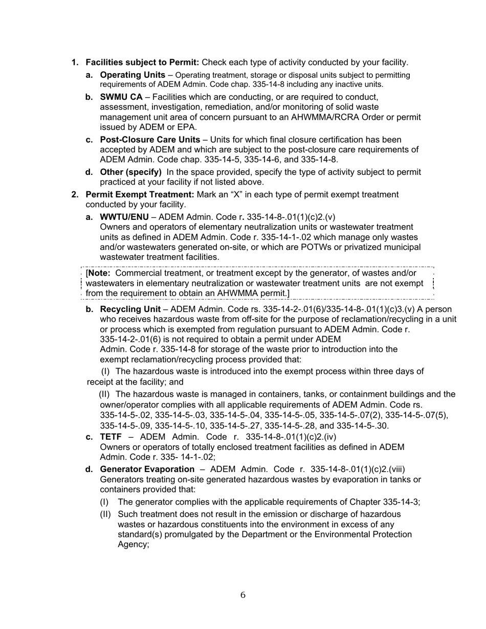 ADEM Form 8700-12 Notification of Regulated Waste Activity - Alabama, Page 19