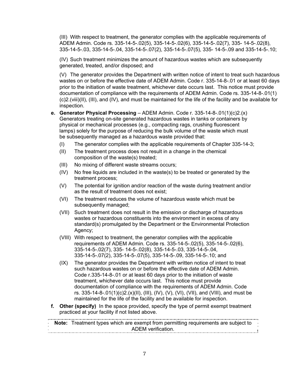ADEM Form 8700-12 Notification of Regulated Waste Activity - Alabama, Page 20