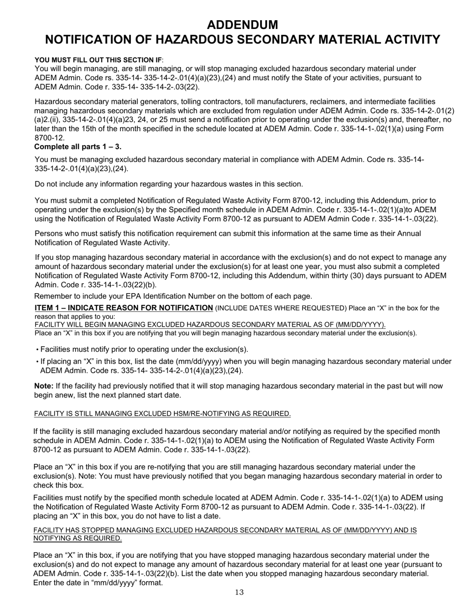 ADEM Form 8700-12 Notification of Regulated Waste Activity - Alabama, Page 26