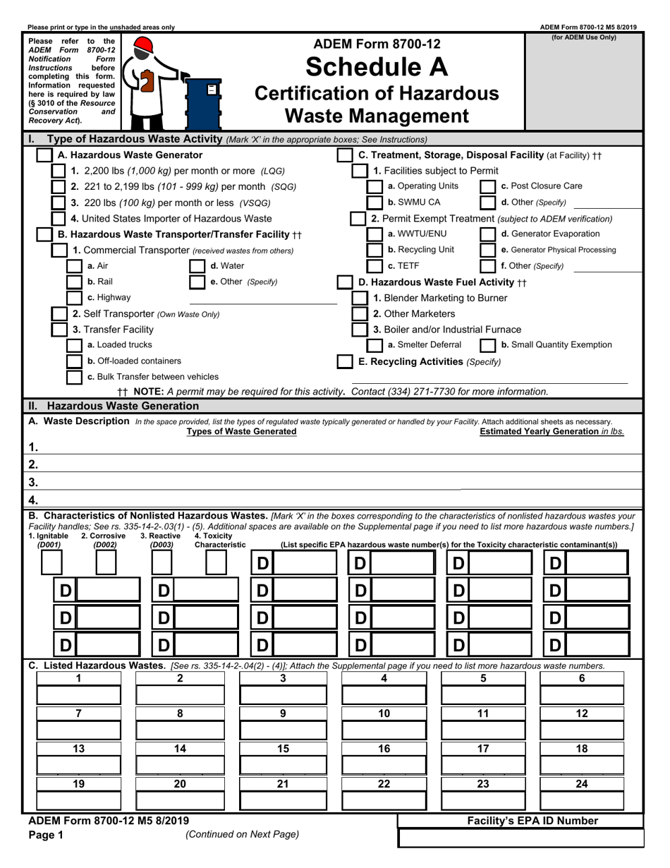 ADEM Form 8700-12 Notification of Regulated Waste Activity - Alabama, Page 5