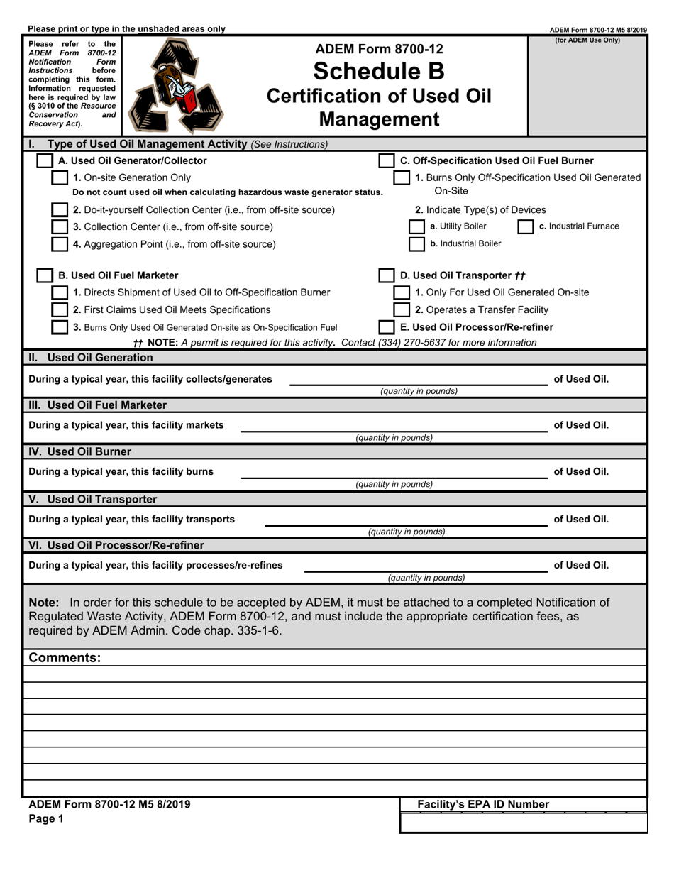 ADEM Form 8700-12 Notification of Regulated Waste Activity - Alabama, Page 9