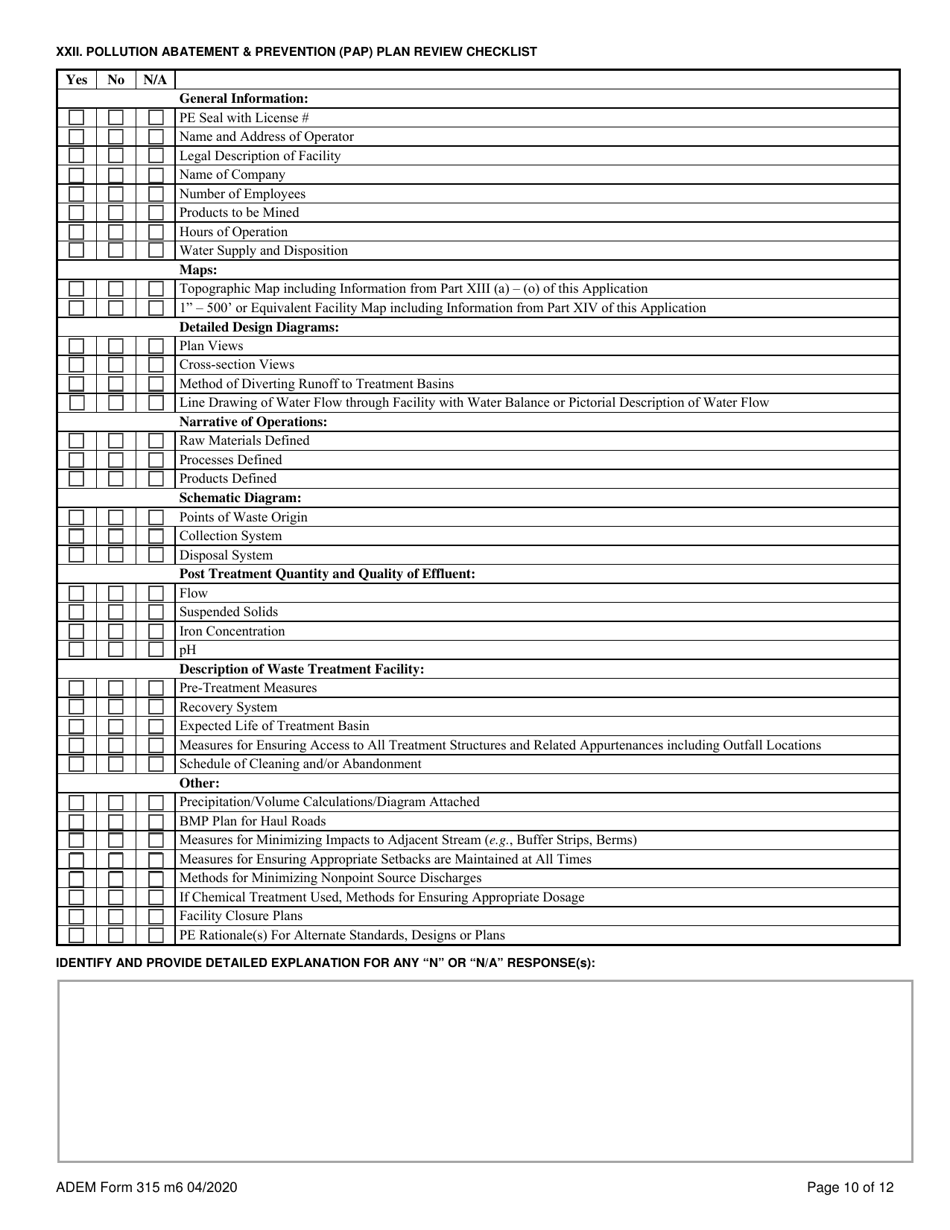 ADEM Form 315 Npdes Individual Permit Application (Mining Operations) - Alabama, Page 10