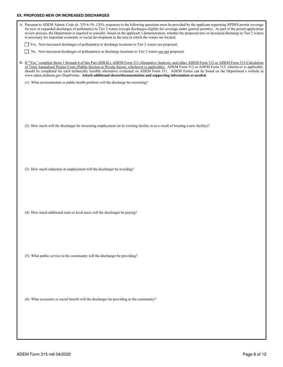 ADEM Form 315 Npdes Individual Permit Application (Mining Operations) - Alabama, Page 8