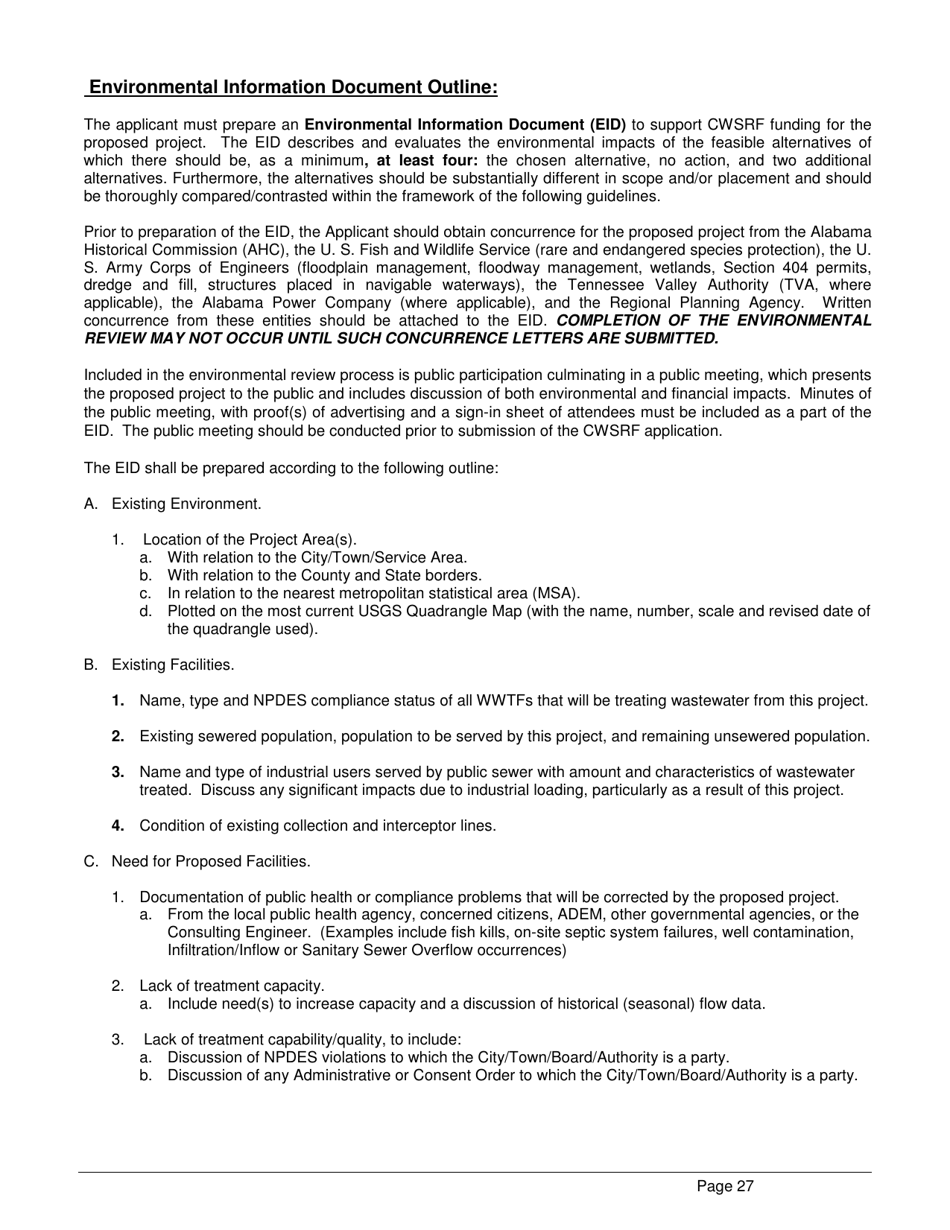 ADEM Form 339 Clean Water State Revolving Fund (Cwsrf) Loan Application Form - Alabama, Page 27