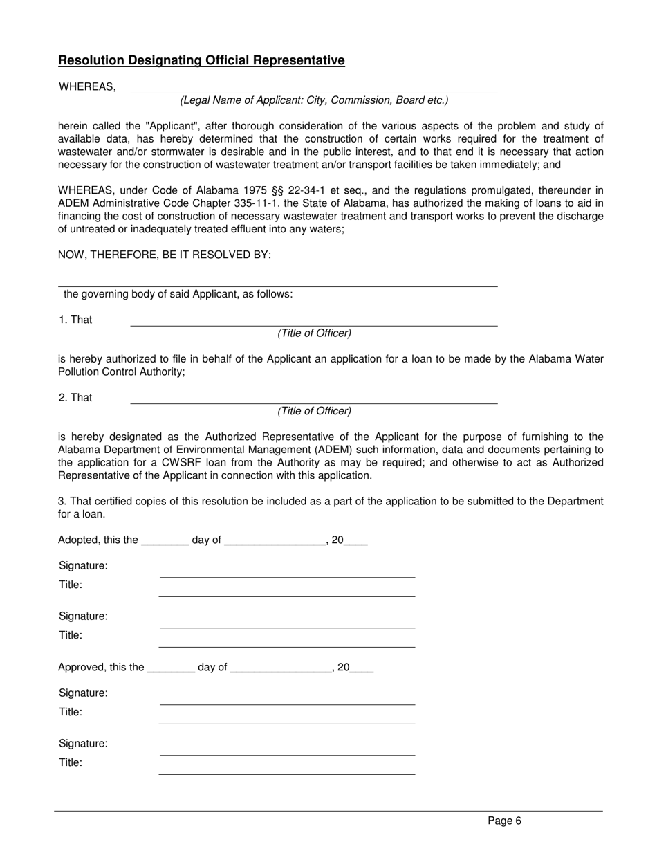 ADEM Form 339 Clean Water State Revolving Fund (Cwsrf) Loan Application Form - Alabama, Page 6