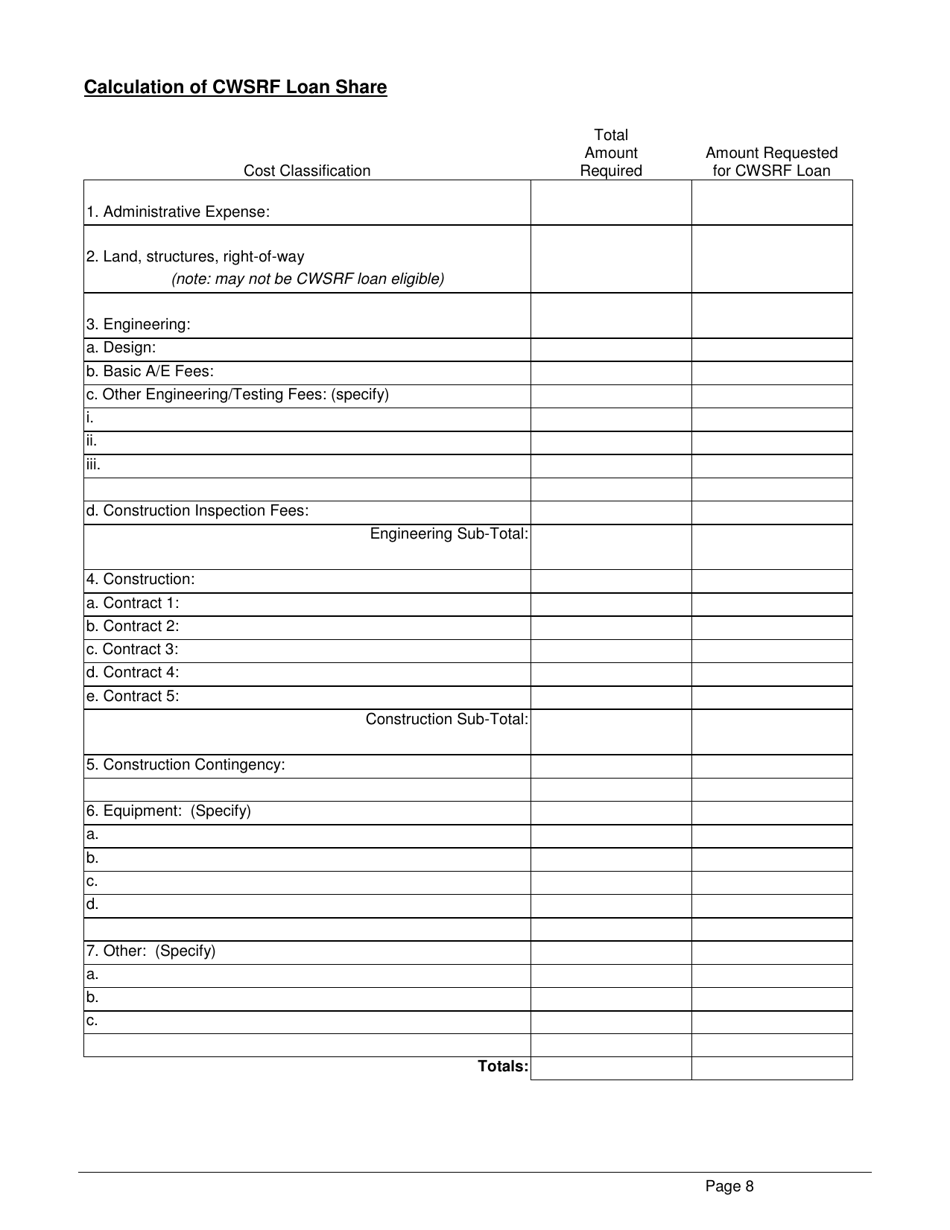 ADEM Form 339 Clean Water State Revolving Fund (Cwsrf) Loan Application Form - Alabama, Page 8