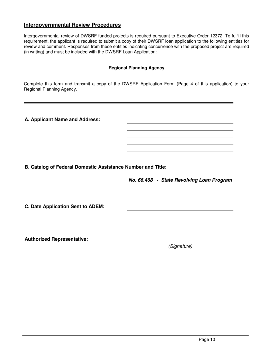 Form 369 Drinking Water State Revolving Fund (Dwsrf) Loan Application Form - Alabama, Page 10