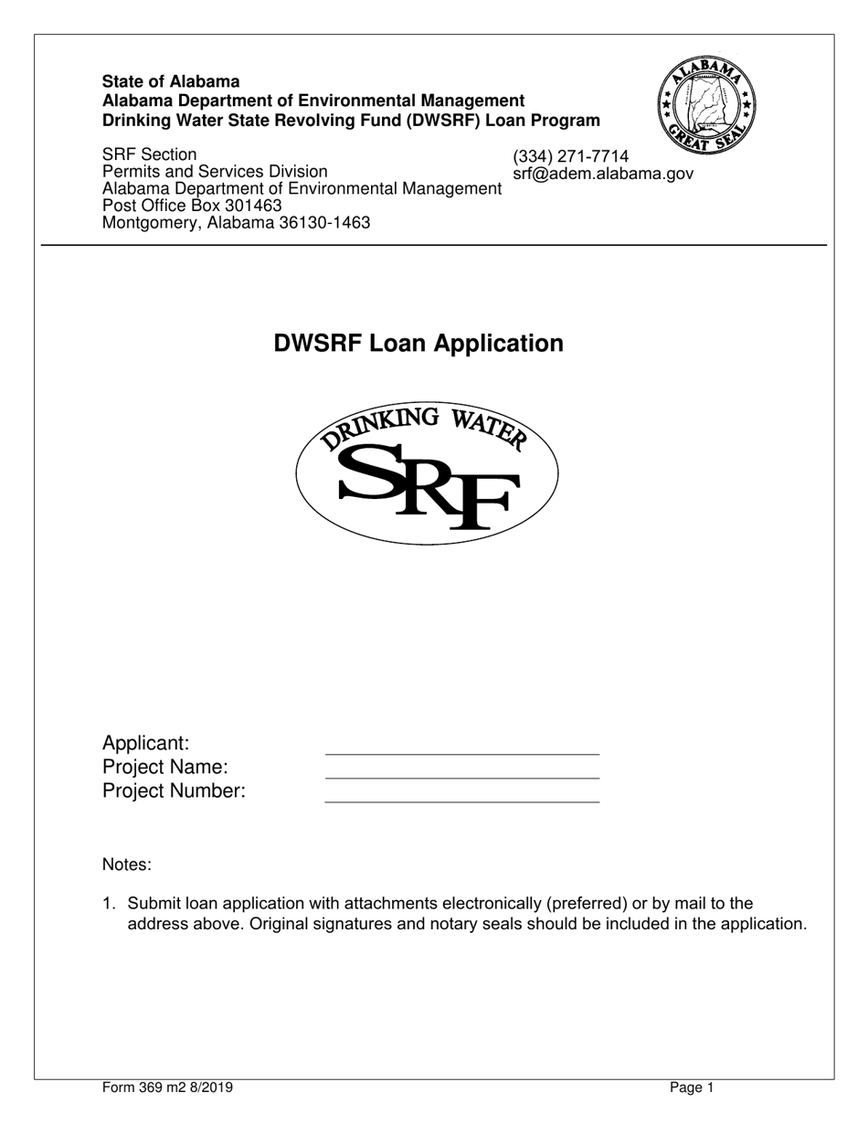 Form 369 Drinking Water State Revolving Fund (Dwsrf) Loan Application Form - Alabama, Page 1
