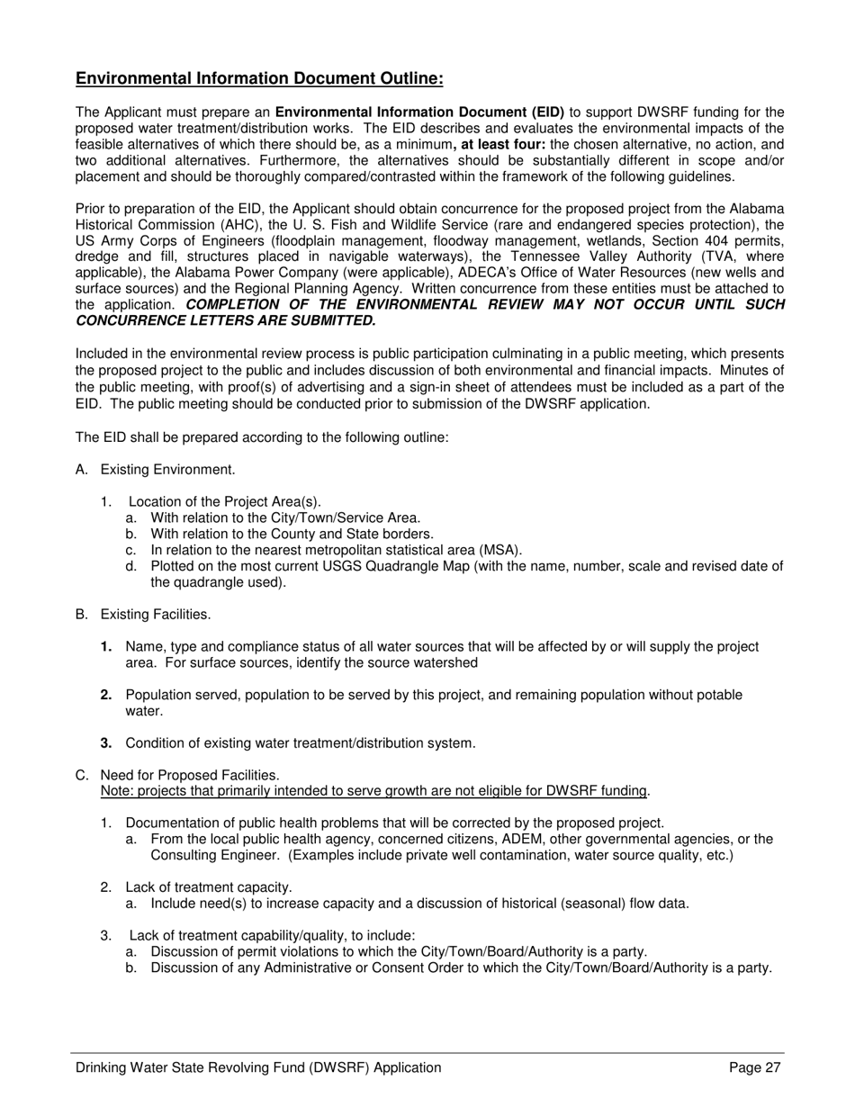 Form 369 Drinking Water State Revolving Fund (Dwsrf) Loan Application Form - Alabama, Page 27