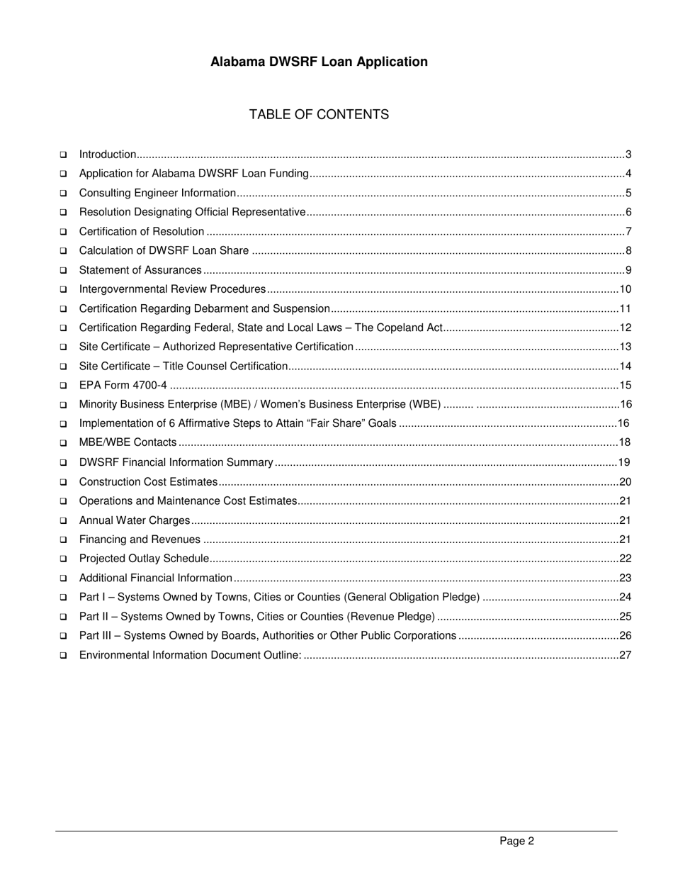 Form 369 Drinking Water State Revolving Fund (Dwsrf) Loan Application Form - Alabama, Page 2