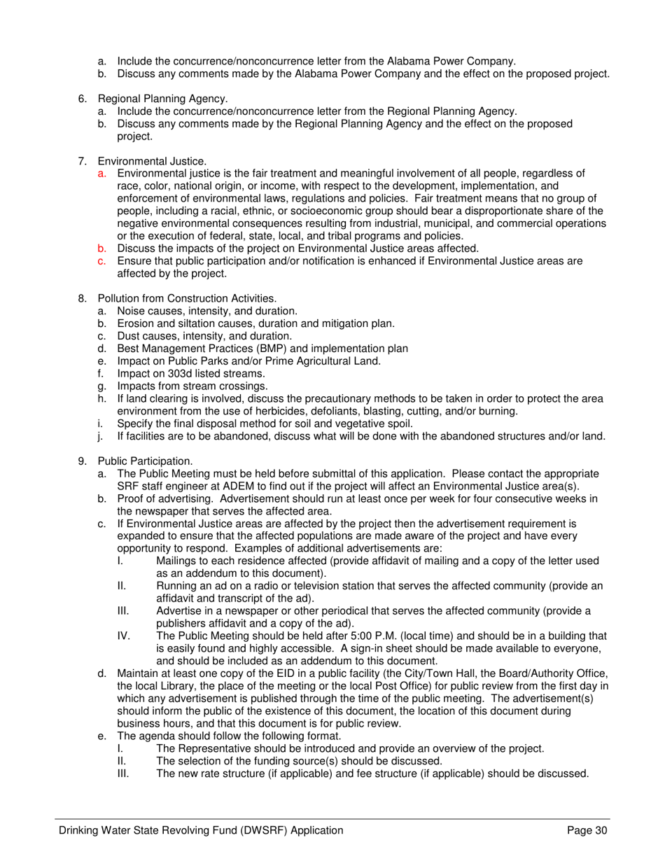 Form 369 Drinking Water State Revolving Fund (Dwsrf) Loan Application Form - Alabama, Page 30