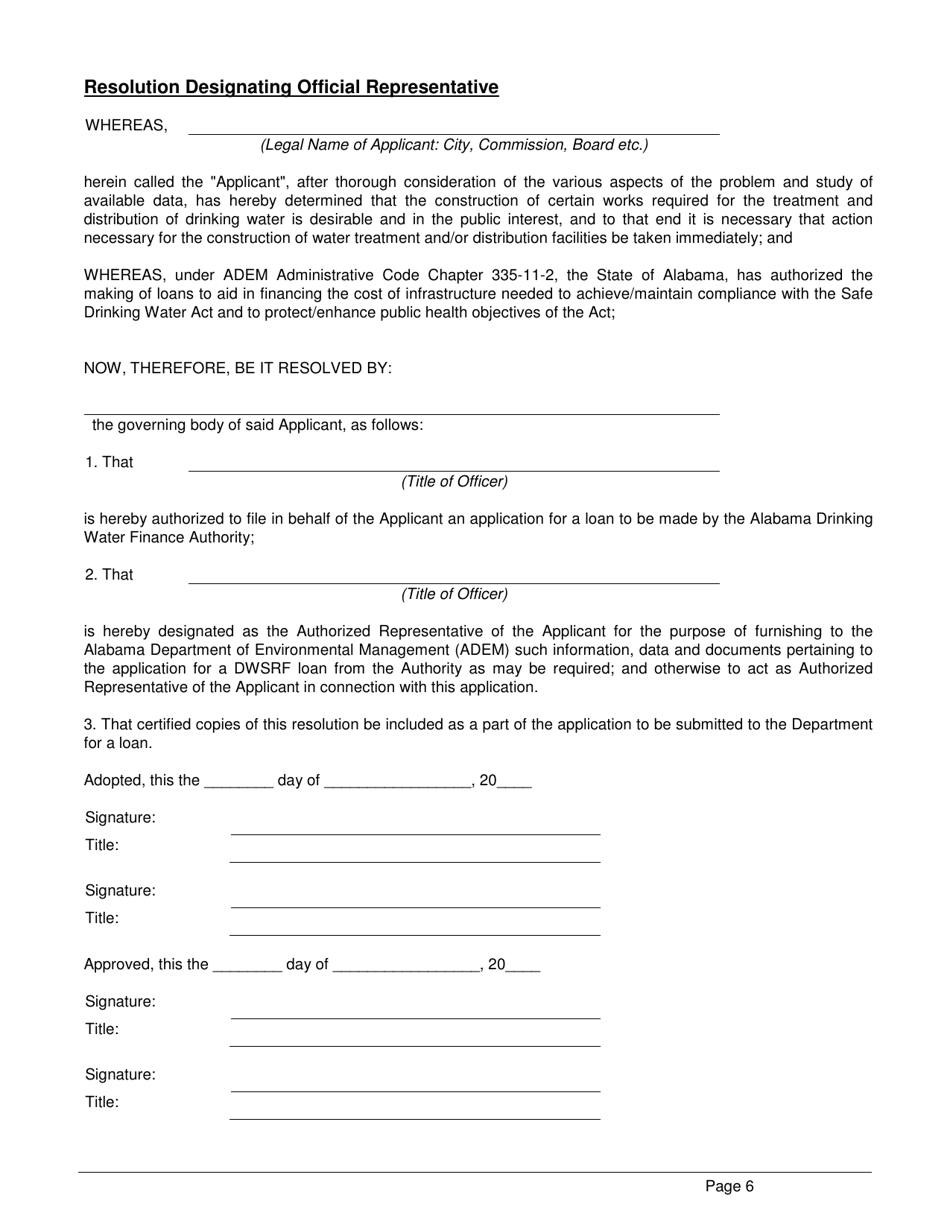 Form 369 Drinking Water State Revolving Fund (Dwsrf) Loan Application Form - Alabama, Page 6