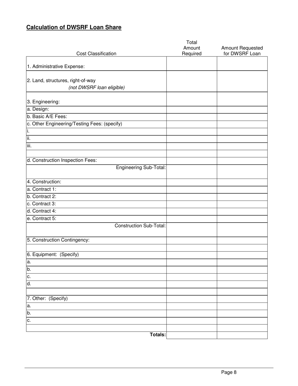 Form 369 Drinking Water State Revolving Fund (Dwsrf) Loan Application Form - Alabama, Page 8