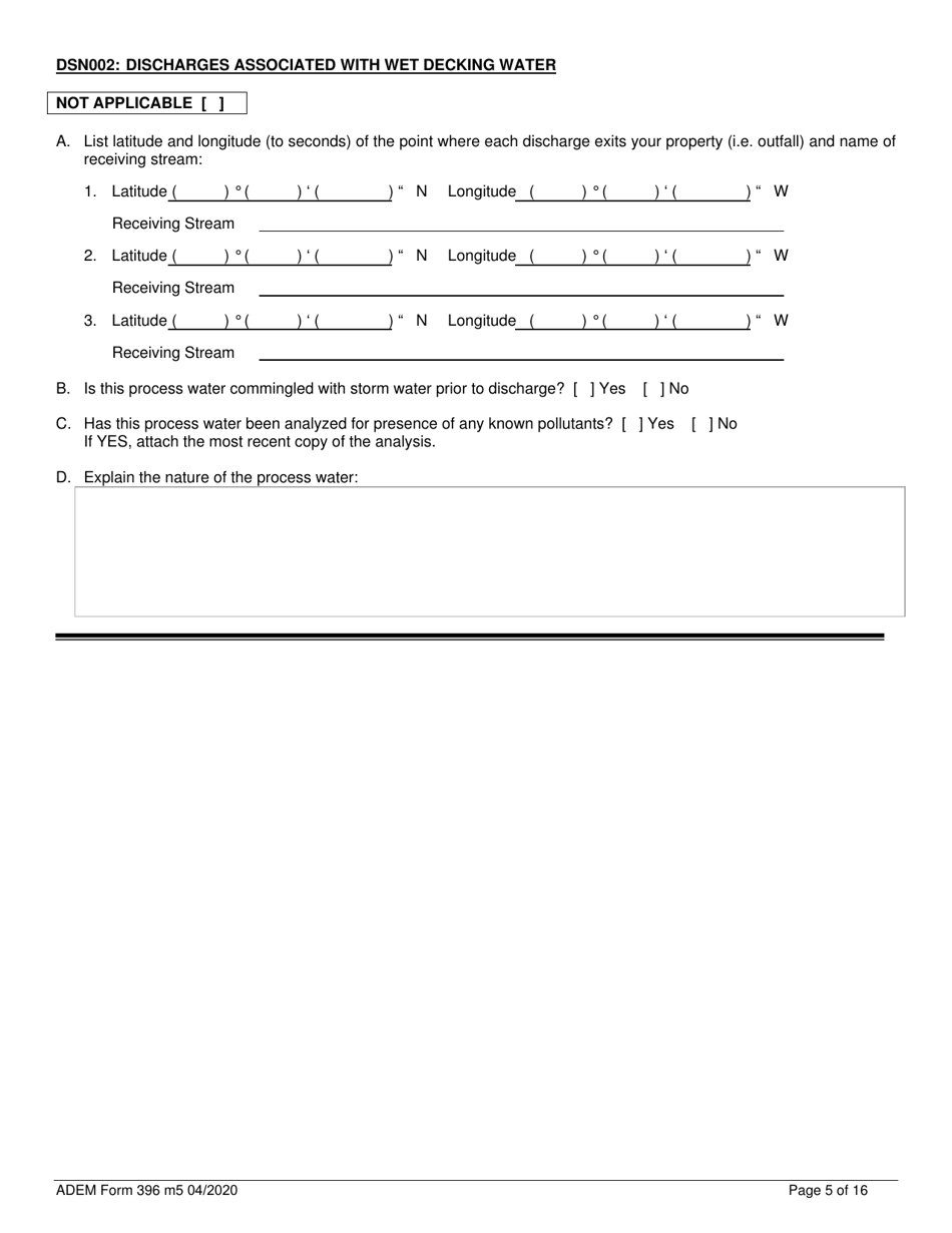 ADEM Form 396 Notice of Intent - Npdes General Permit Number Alg060000 - Alabama, Page 5