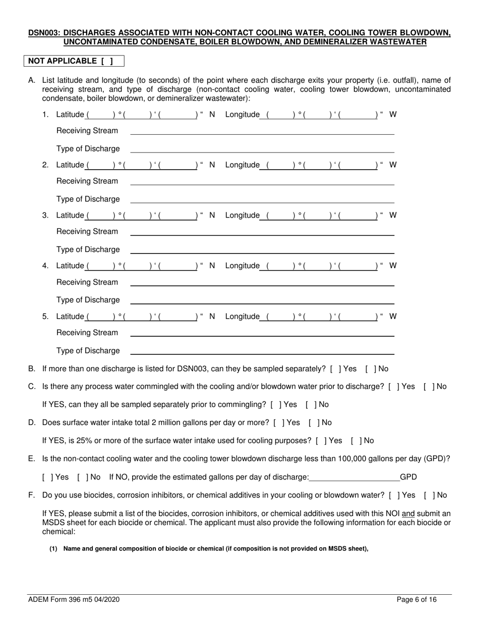 ADEM Form 396 Notice of Intent - Npdes General Permit Number Alg060000 - Alabama, Page 6