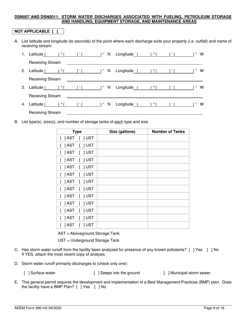 ADEM Form 396 Notice of Intent - Npdes General Permit Number Alg060000 - Alabama, Page 9