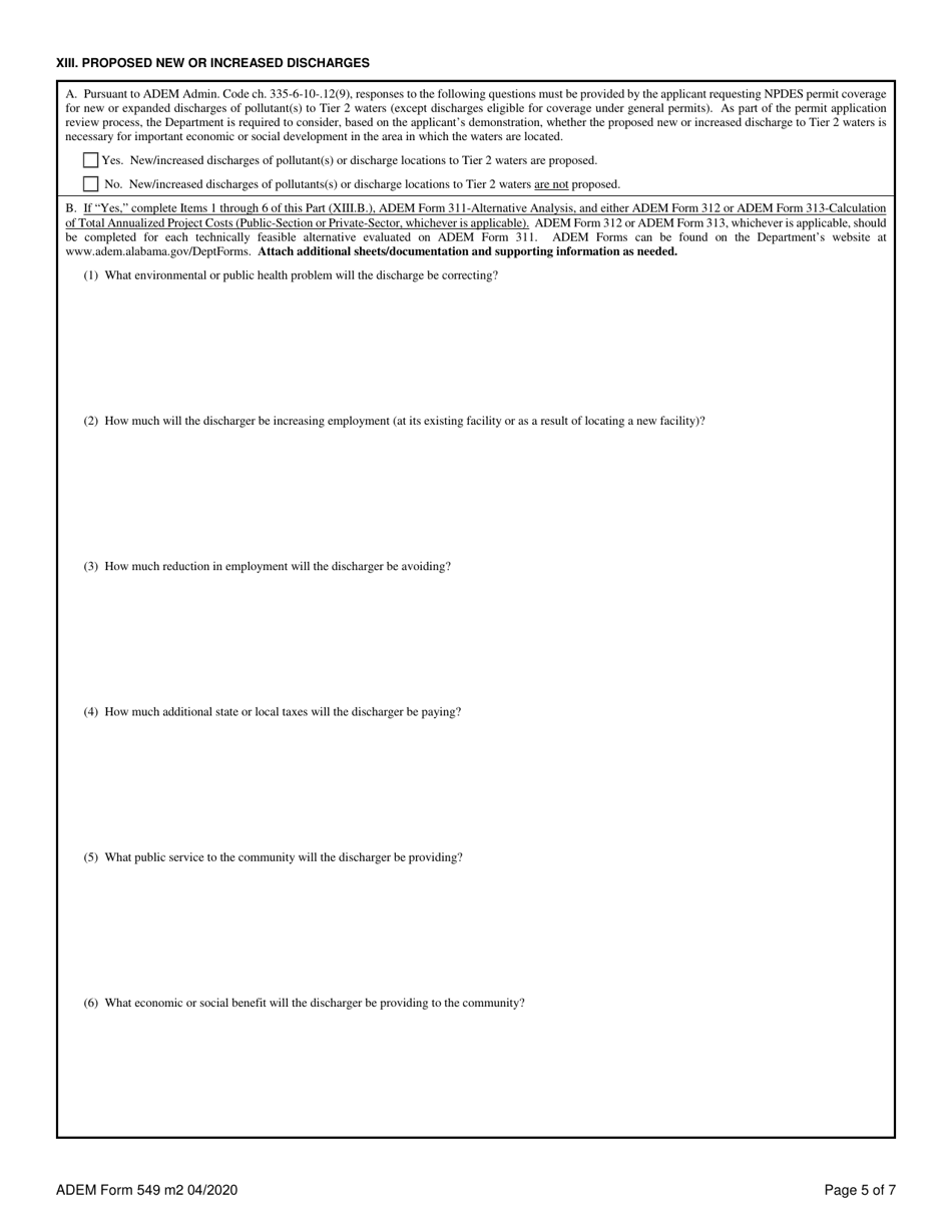 ADEM Form 549 Npdes Individual Permit Application (Coalbed Methane Operations) - Alabama, Page 5