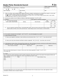 Form F-3V Personal History Statement for Village Police Officers - Alaska, Page 2