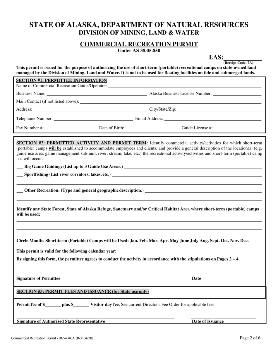 Form 102-4040A Commercial Recreation Permit - Alaska, Page 2