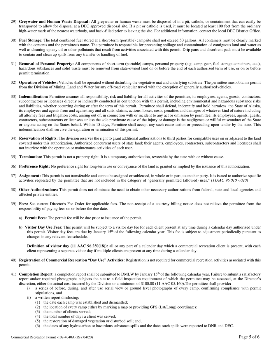 Form 102-4040A Commercial Recreation Permit - Alaska, Page 5