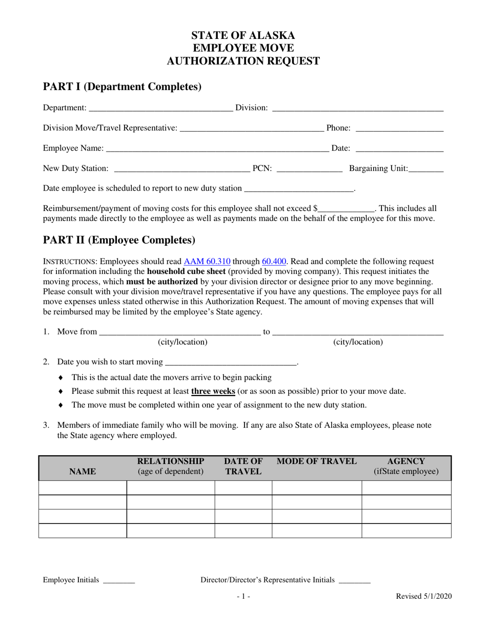 Employee Move Authorization Request - Alaska, Page 1