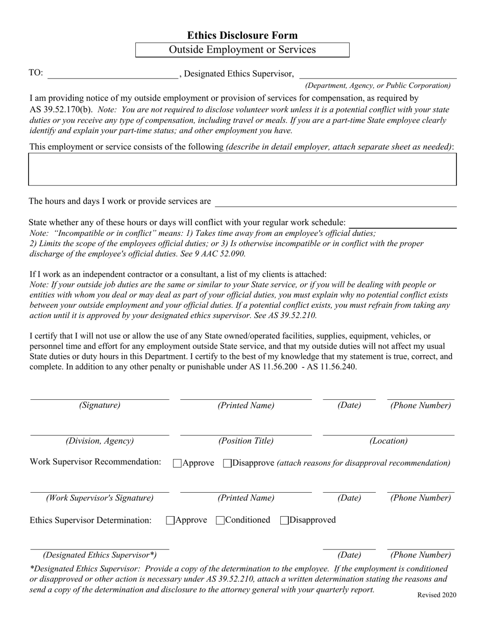 Outside Employment or Services Notification - Alaska, Page 1