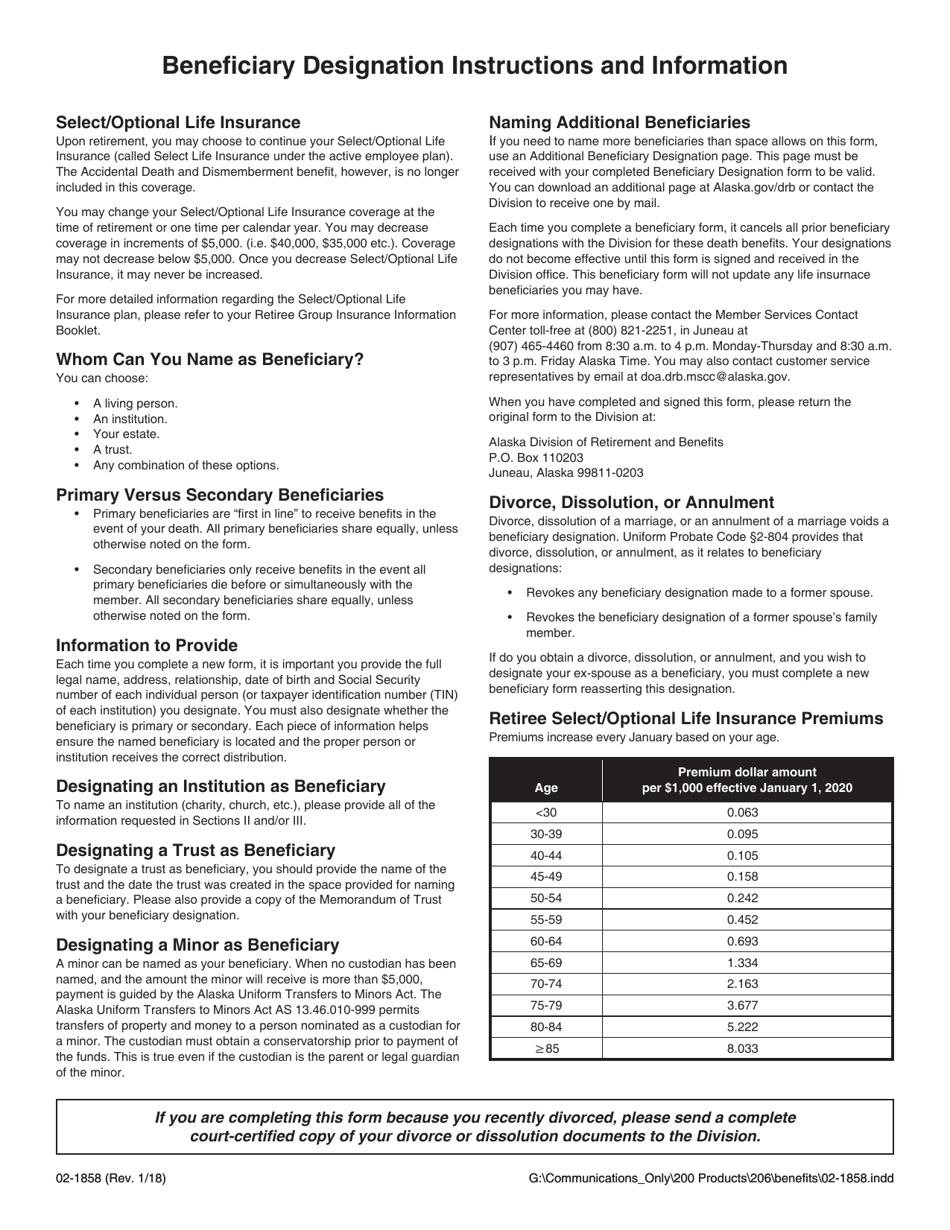 Form 02-1858 Retiree Select / Optional Life Insurance Continuation Waiver - Alaska, Page 2