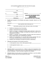 Form CIV-730 Complaint for Forcible Entry and Detainer (Seeking Eviction: May Include Rent and/or Damages) - Alaska