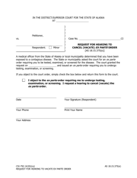 Document preview: Form CIV-792 Request for Hearing to Cancel (Vacate) Ex Parte Order - Alaska