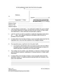 Form CIV-794 Petition for Quarantine or Isolation - Alaska