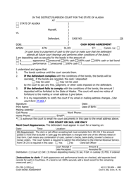 Document preview: Form CR-230 Cash Bond Agreement - Alaska
