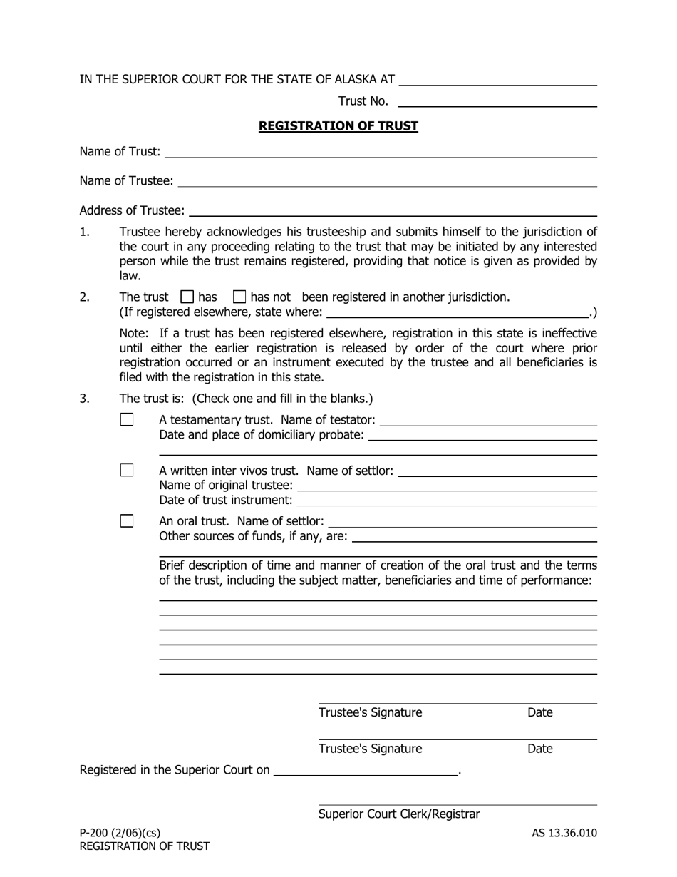 Form P-200 Registration of Trust - Alaska, Page 1