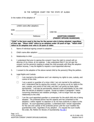 Form P-415 Adoption Consent (Parent/Spouse/Guardian) - Alaska