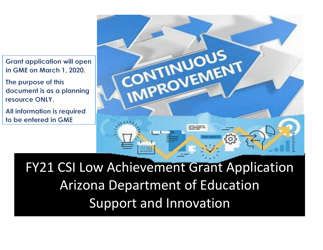 Document preview: Csi Low Achievement Grant Application - Arizona, 2021
