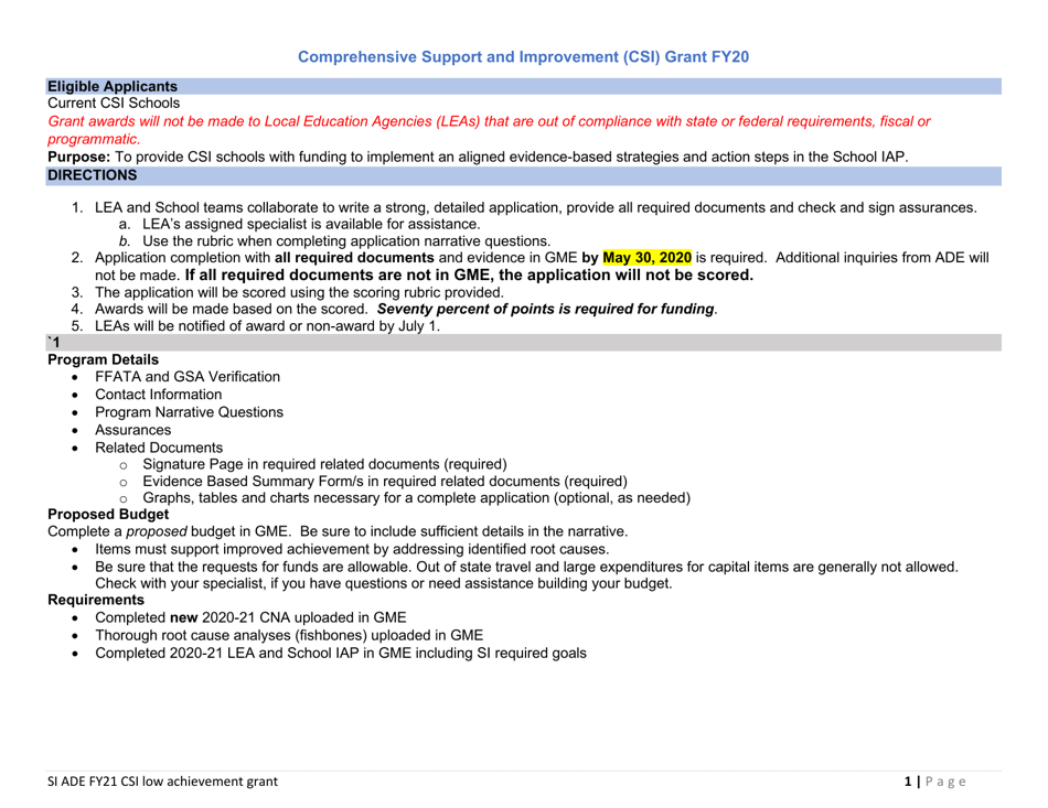 Csi Low Achievement Grant Application - Arizona, Page 2