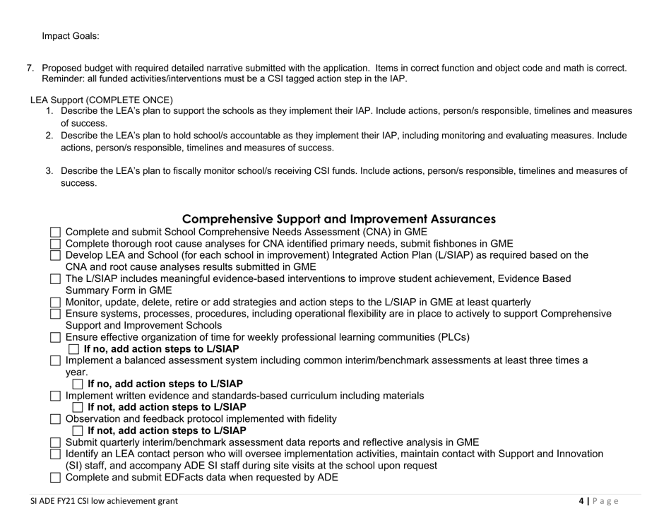 Csi Low Achievement Grant Application - Arizona, Page 5