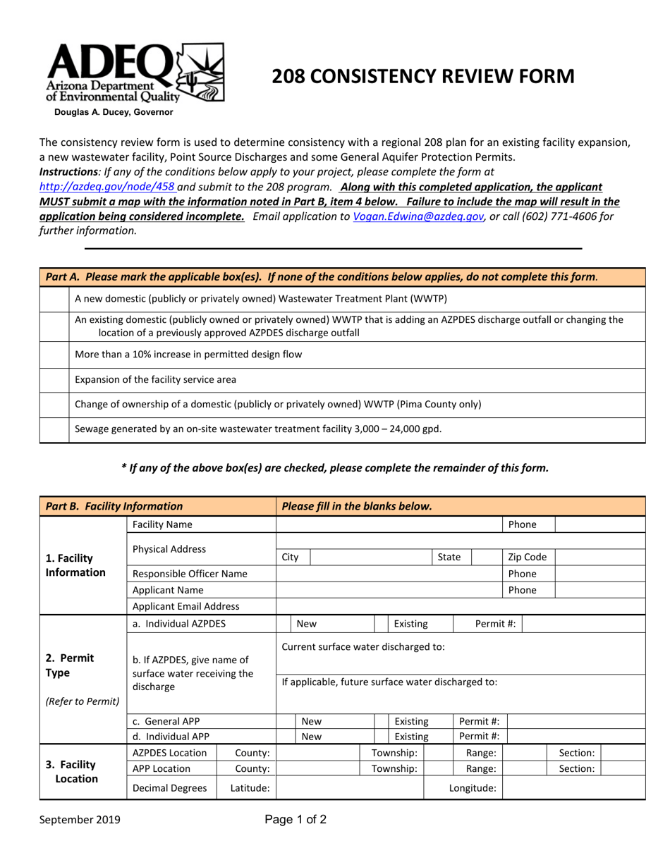 208 Consistency Review Form - Arizona, Page 1