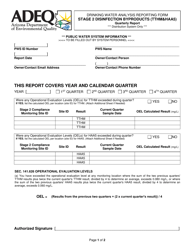 Document preview: Form DWAR33A Drinking Water Analysis Reporting Form - Stage 2 Disinfection Byproducts (Tthm&haa5) Abbreviated Quarterly Report - Arizona