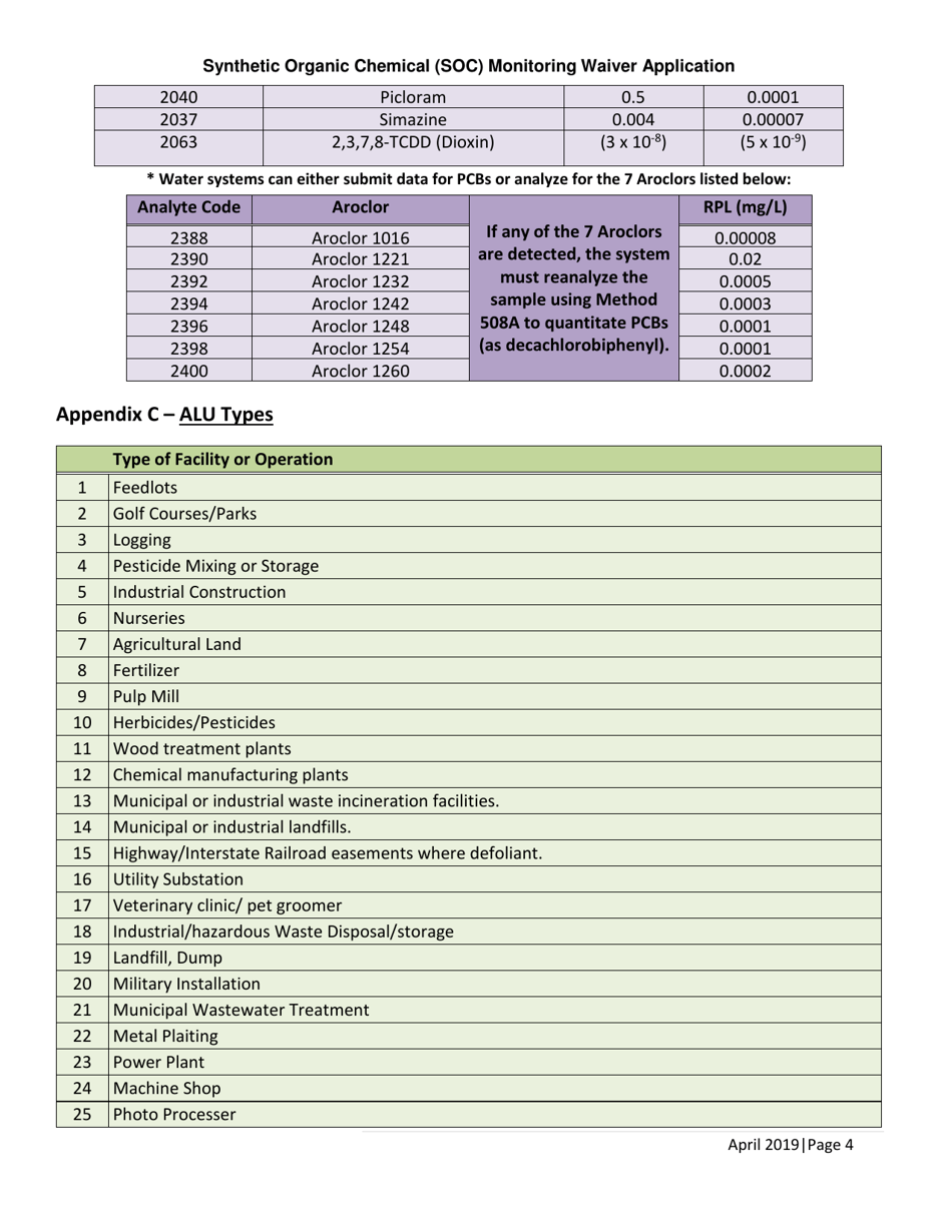 Synthetic Organic Chemical (Soc) Monitoring Waiver Application - Arizona, Page 4