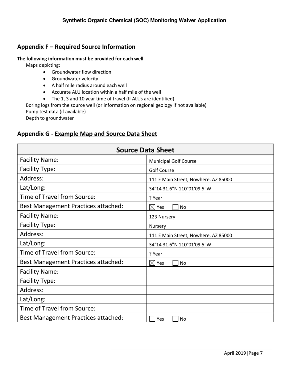 Synthetic Organic Chemical (Soc) Monitoring Waiver Application - Arizona, Page 7