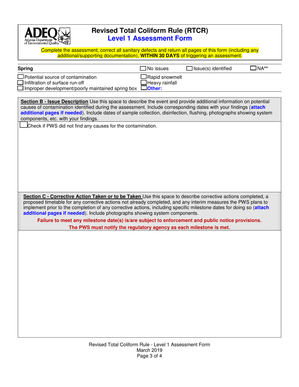 Arizona Revised Total Coliform Rule Rtcr Level 1 Assessment Form Fill Out Sign Online And 4085