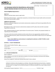 Ust Program Expedited Preapproval Application Under Arizona Revised Statutes (A.r.s.) 49-1051(K) - Arizona