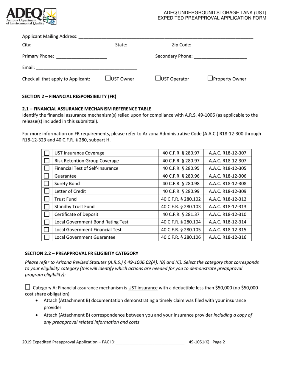 Ust Program Expedited Preapproval Application Under Arizona Revised Statutes (A.r.s.) 49-1051(K) - Arizona, Page 2